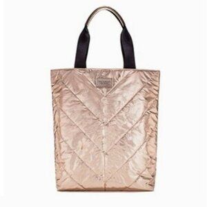 Victorias Secret Limited Edition Rose Gold Puffer Tote Bag Quilted Metallic VS